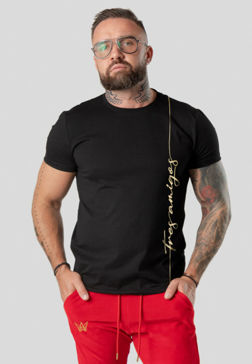 Koszulka Paco Slim Fit Vertical Signature z krótkim rękawem w kolorze czarnym.