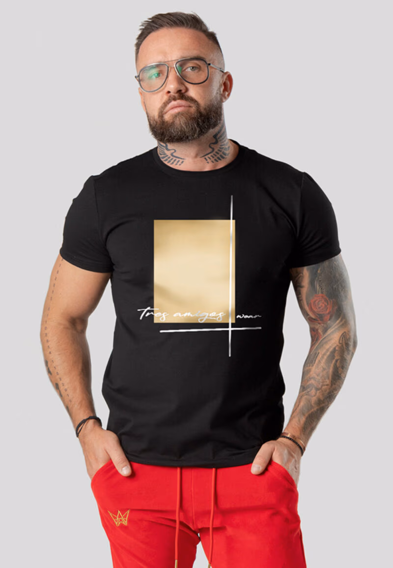 Koszulka Paco Slim Fit Art z krótkim rękawem w kolorze czarnym.