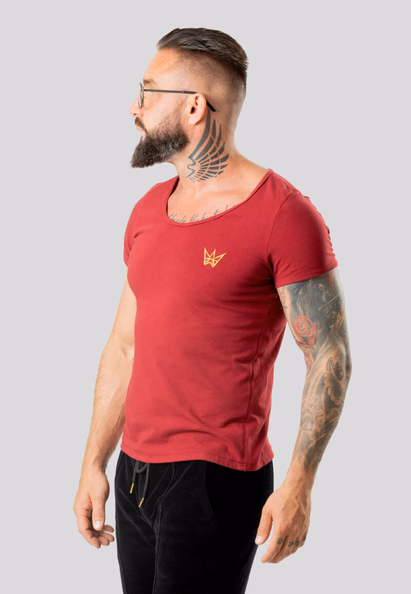 Koszulka z krótkim rękawem w kolorze bordowym ze złotą haftowaną koroną