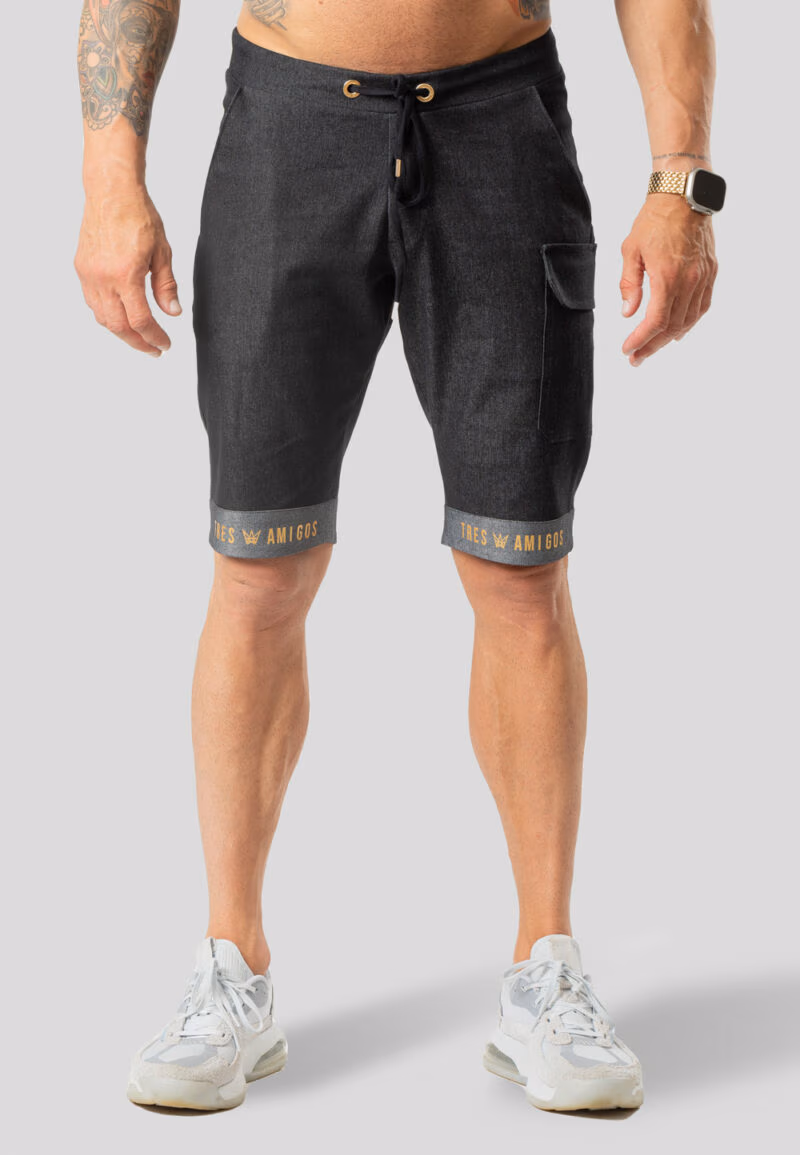 Krótkie Spodenki Bojówki Jeansowe Z Lycrą - Czarne