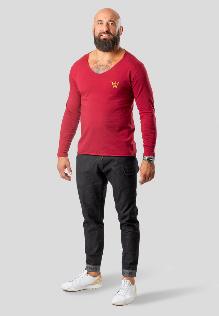 Longsleeve Deepneck 210g Bordowy – Złota Korona