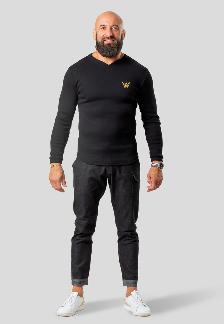 Longsleeve Prążkowany Serce Czarny – Złota Korona