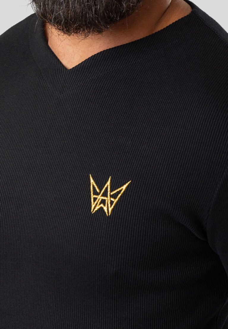 Longsleeve Prążkowany Serce Czarny – Złota Korona