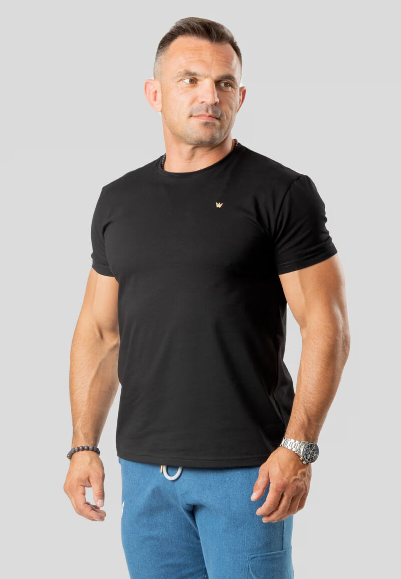 Koszulka Paco Slim Fit Premium z krótkim rękawem w kolorze czarnym z koroną wykonaną ze złota 585.