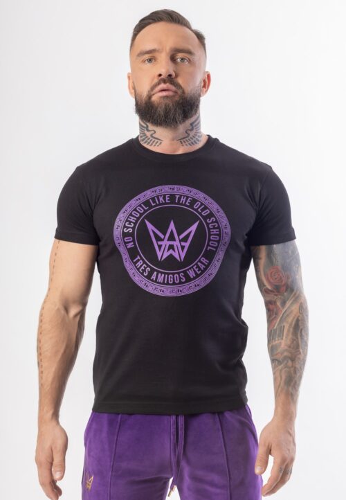 Koszulka Basic Slim Fit Classic z krótkim rękawem w kolorze czarnym z fioletowym logo.