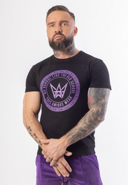 Koszulka Basic Slim Fit Classic z krótkim rękawem w kolorze czarnym z fioletowym logo.