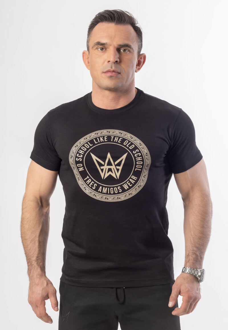 Koszulka Basic Slim Fit Classic TA Logo – Czarno-Beżowa