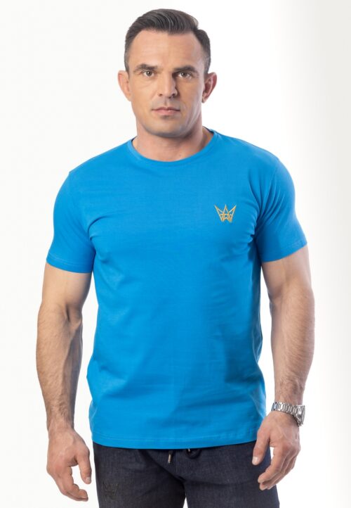 Koszulka Paco Slim Fit z krótkim rękawem w kolorze niebieskim ze złotą haftowaną koroną.