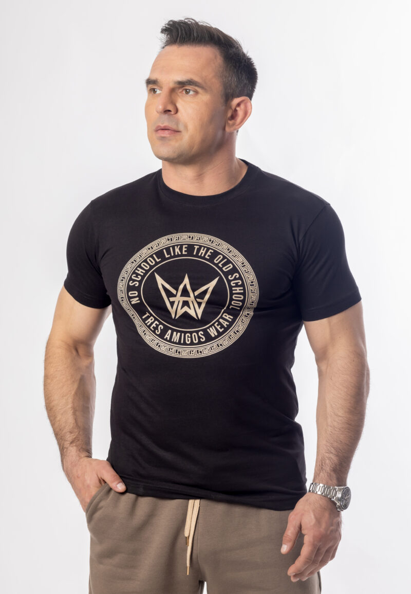 Koszulka Basic Slim Fit Classic TA Logo – Czarno-Beżowa