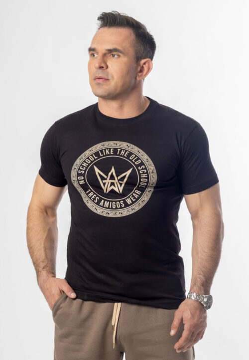 Koszulka Basic Slim Fit Classic z krótkim rękawem w kolorze czarnym z beżowym logo.