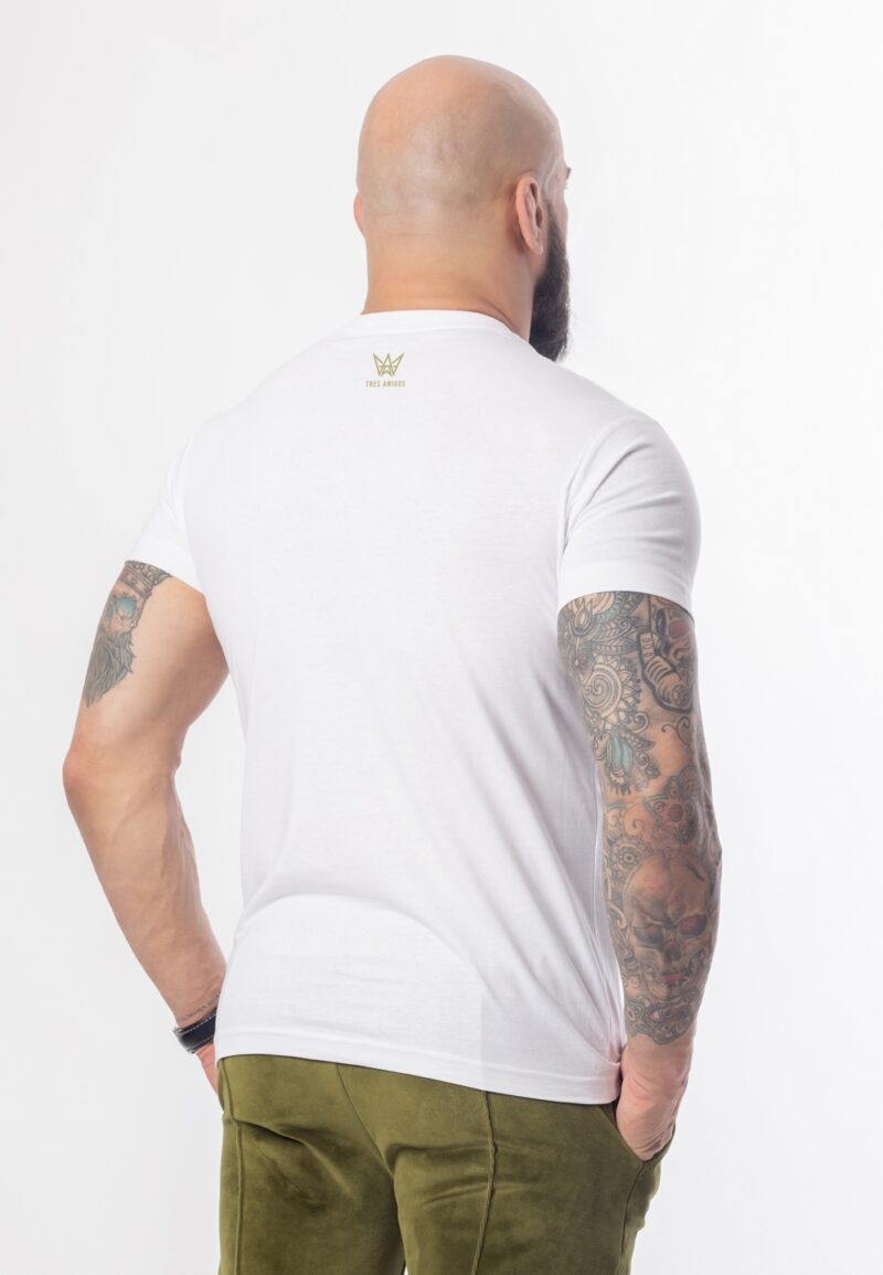 Biały T-Shirt Basic Slimfit Z Oliwkowym Nadrukiem