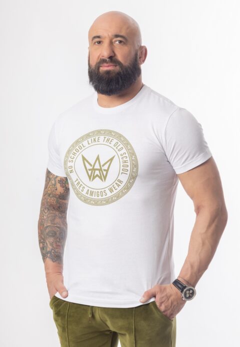 Koszulka Basic Slim Fit Classic z krótkim rękawem w kolorze białym z oliwkowym logo.