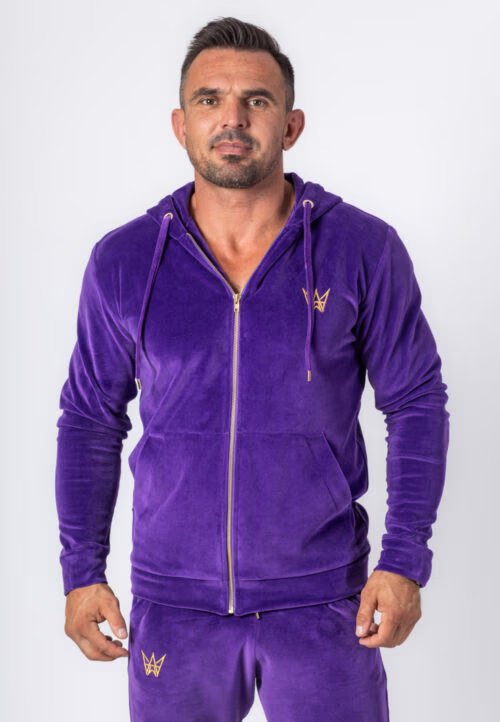 Bluza Rozsuwana Z Kapturem Welurowa Fioletowa