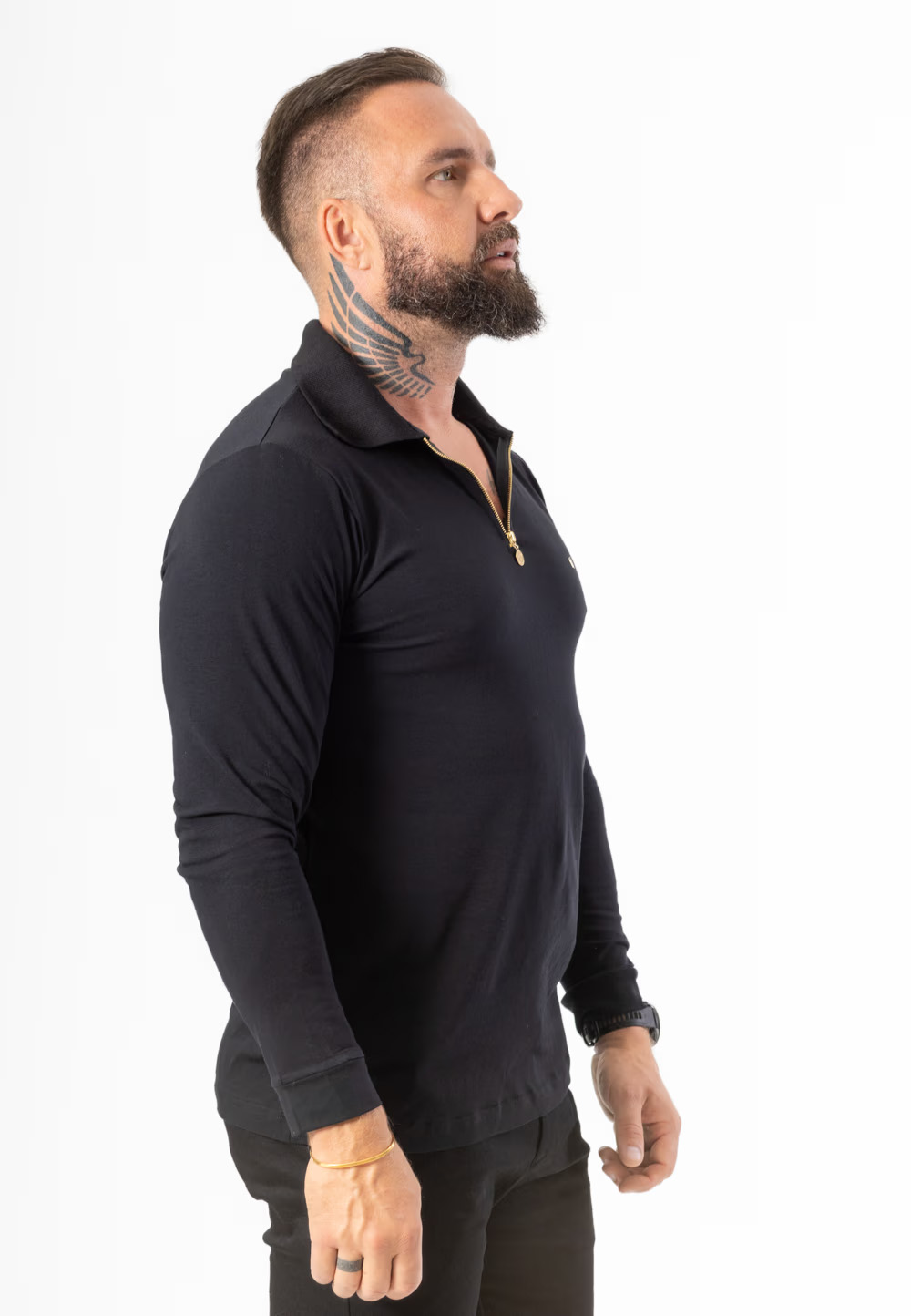 Longsleeve Zipneck Czarny - Korona Mosiądz Pozłacany