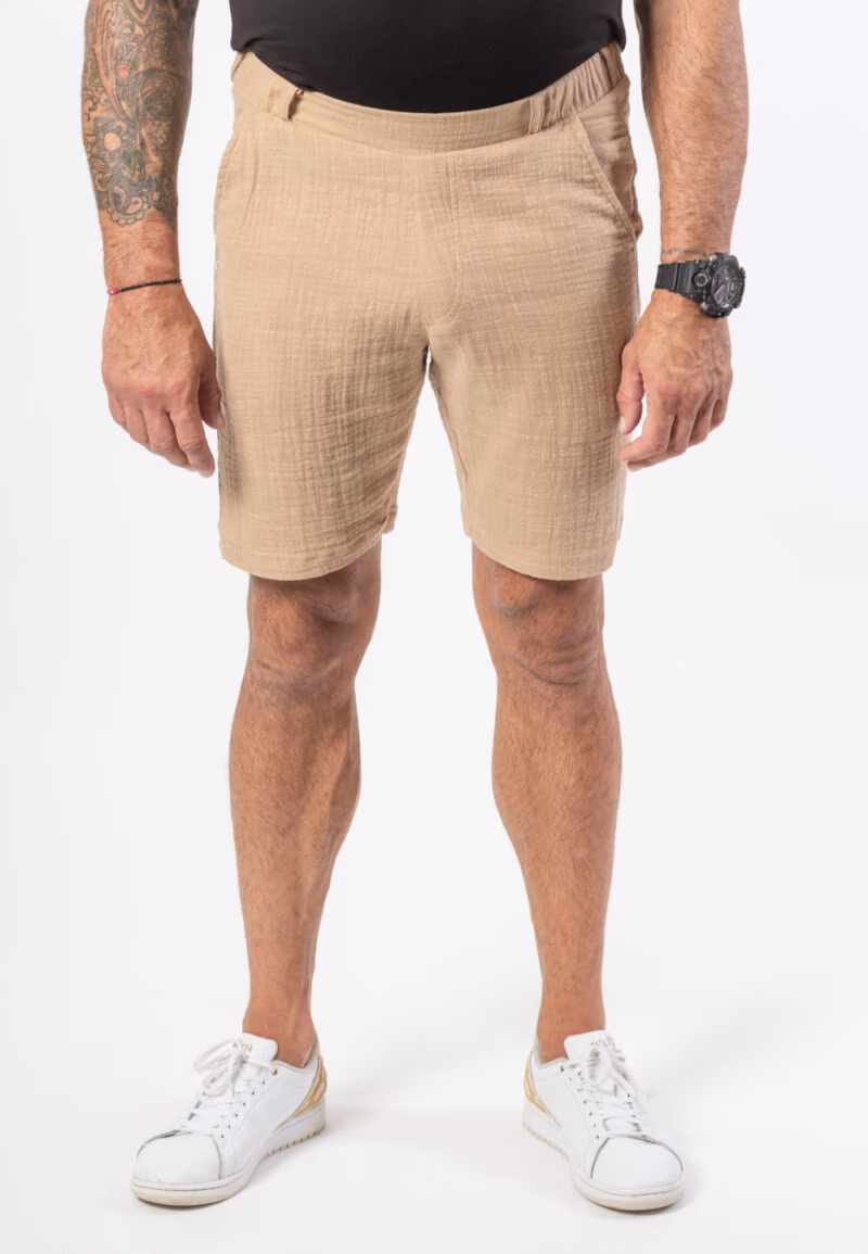 Muślinowe krótkie spodenki w kolorze beżowym z koroną ze srebra 925