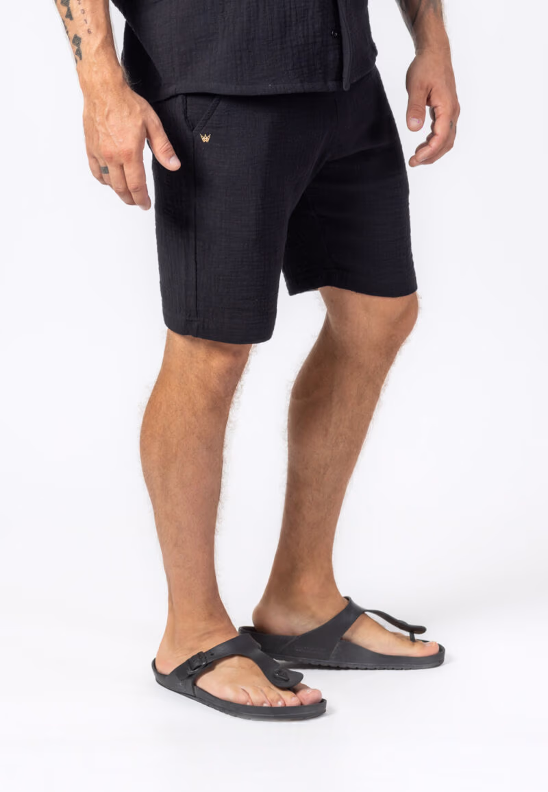 Muślinowe krótkie spodenki w kolorze czarnym z koroną ze złota 585