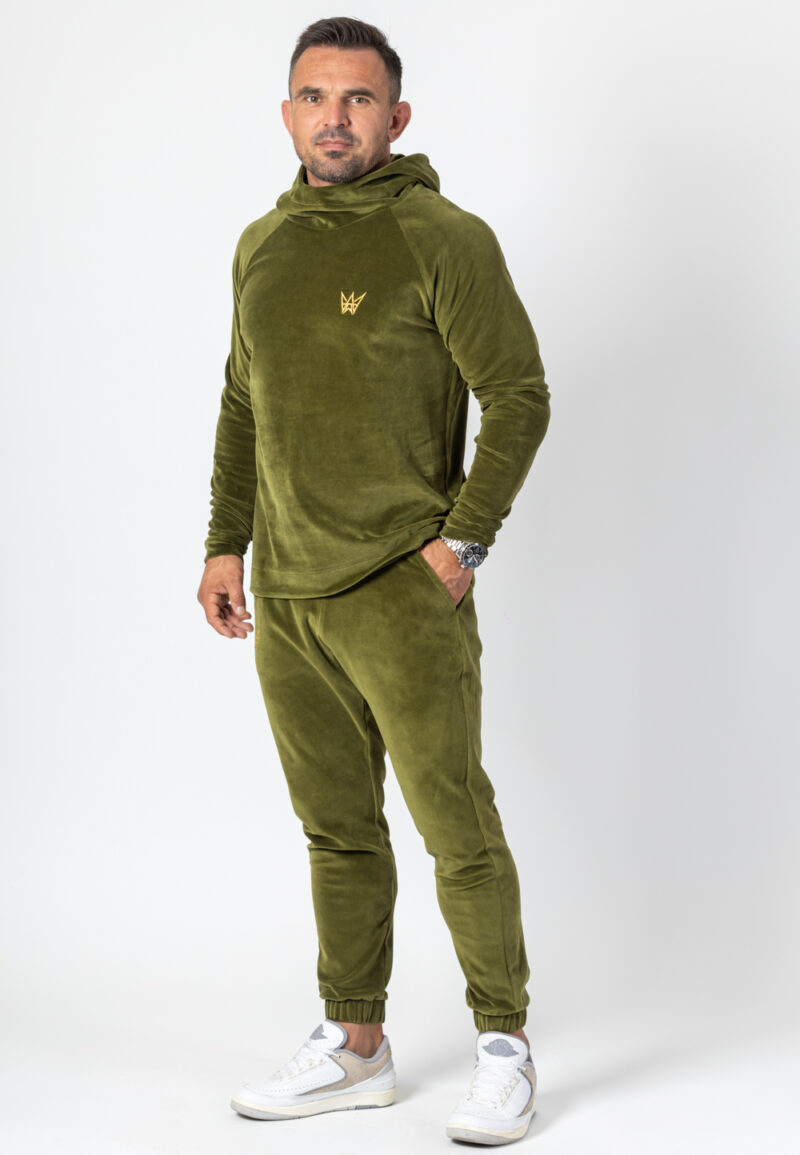 Bluza z kapturem welurowa oliwkowa