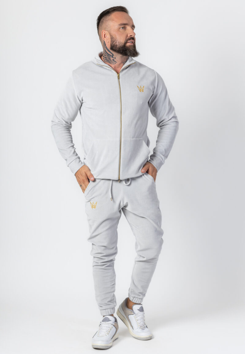 Komplet Bluza Rozsuwana z Golfem i Spodnie Welurowe Jasno Szare