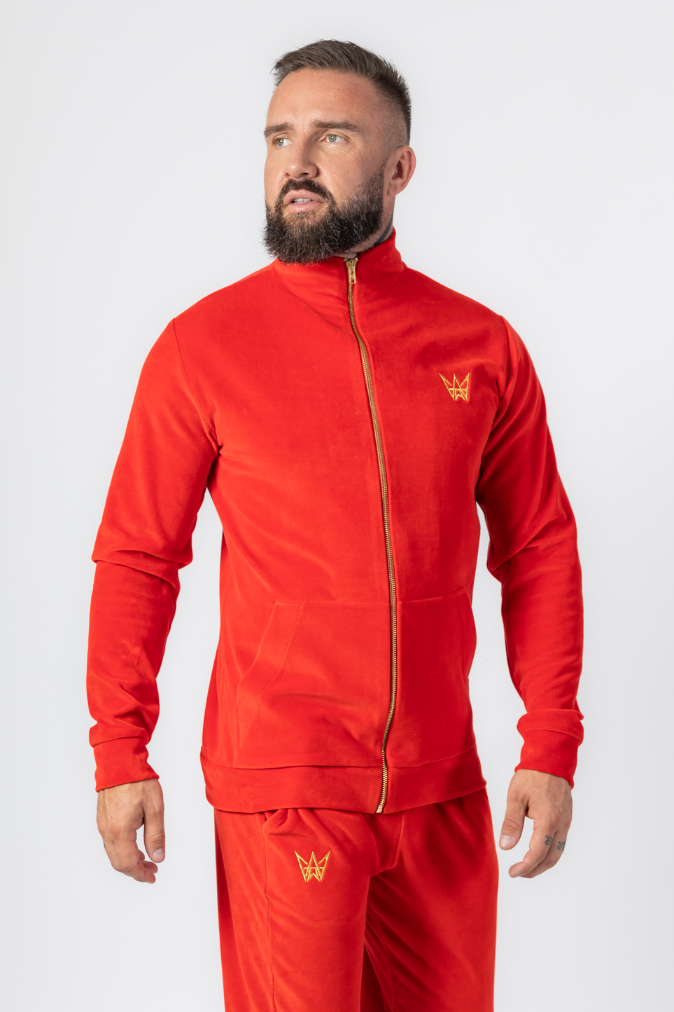 Bluza Rozsuwana Z Golfem Welurowa Czerwona 1 Bluza Rozsuwana Z Golfem Welurowa Czerwona