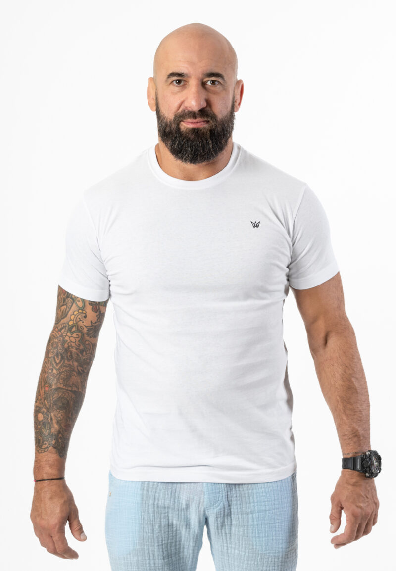 Koszulka Z Krótkim Rękawem Basic Slim Fit - Biała/Czarna Korona