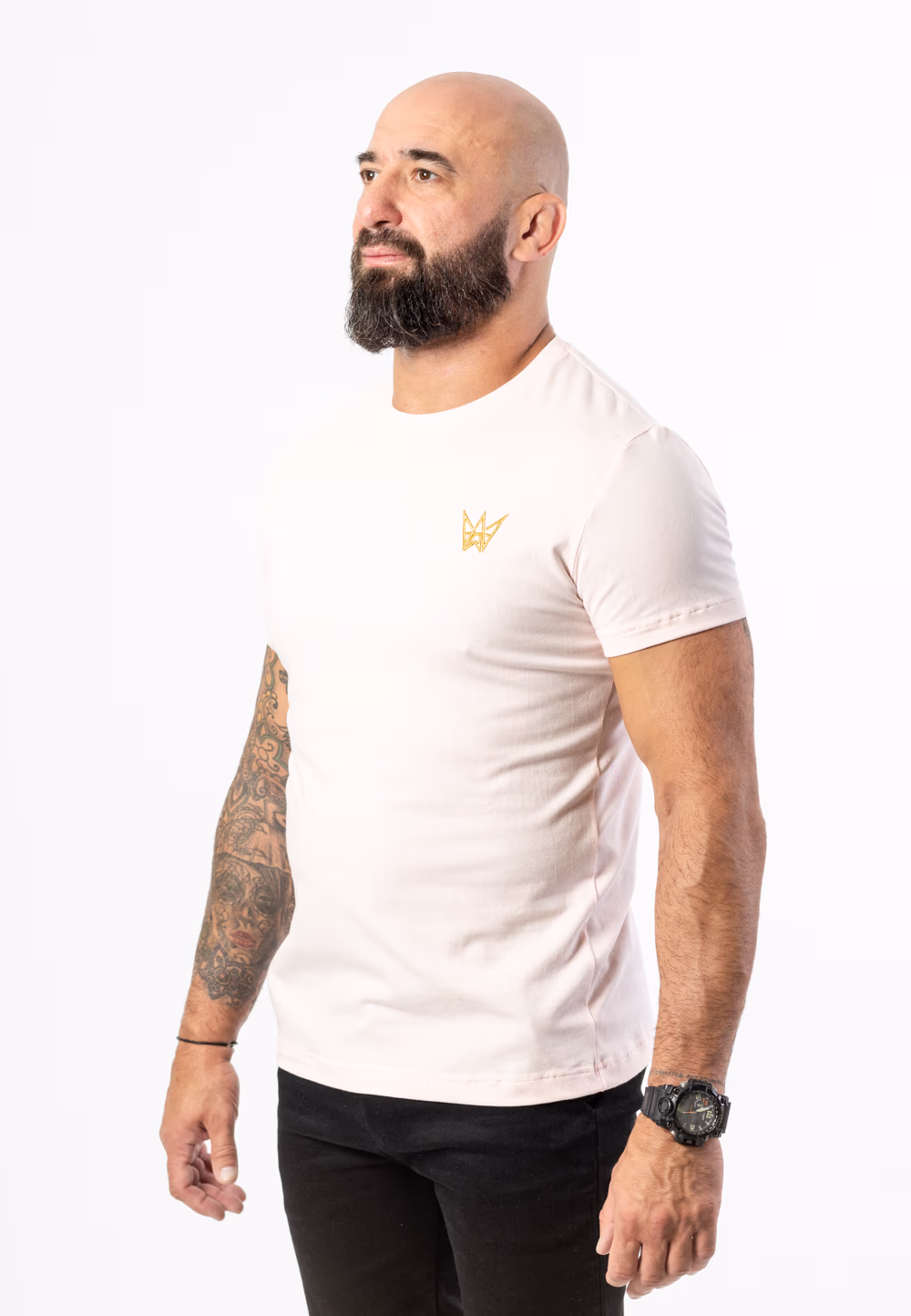 Koszulka Paco Slim Fit z krótkim rękawem w kolorze różowym ze złotą haftowaną koroną.