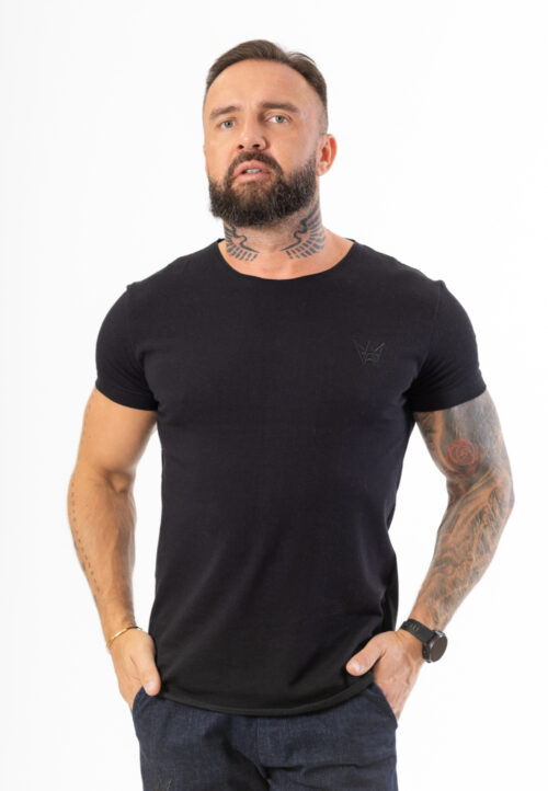 Czarny T-shirt z Krótkim Rękawem i Haftowaną Czarną Koroną