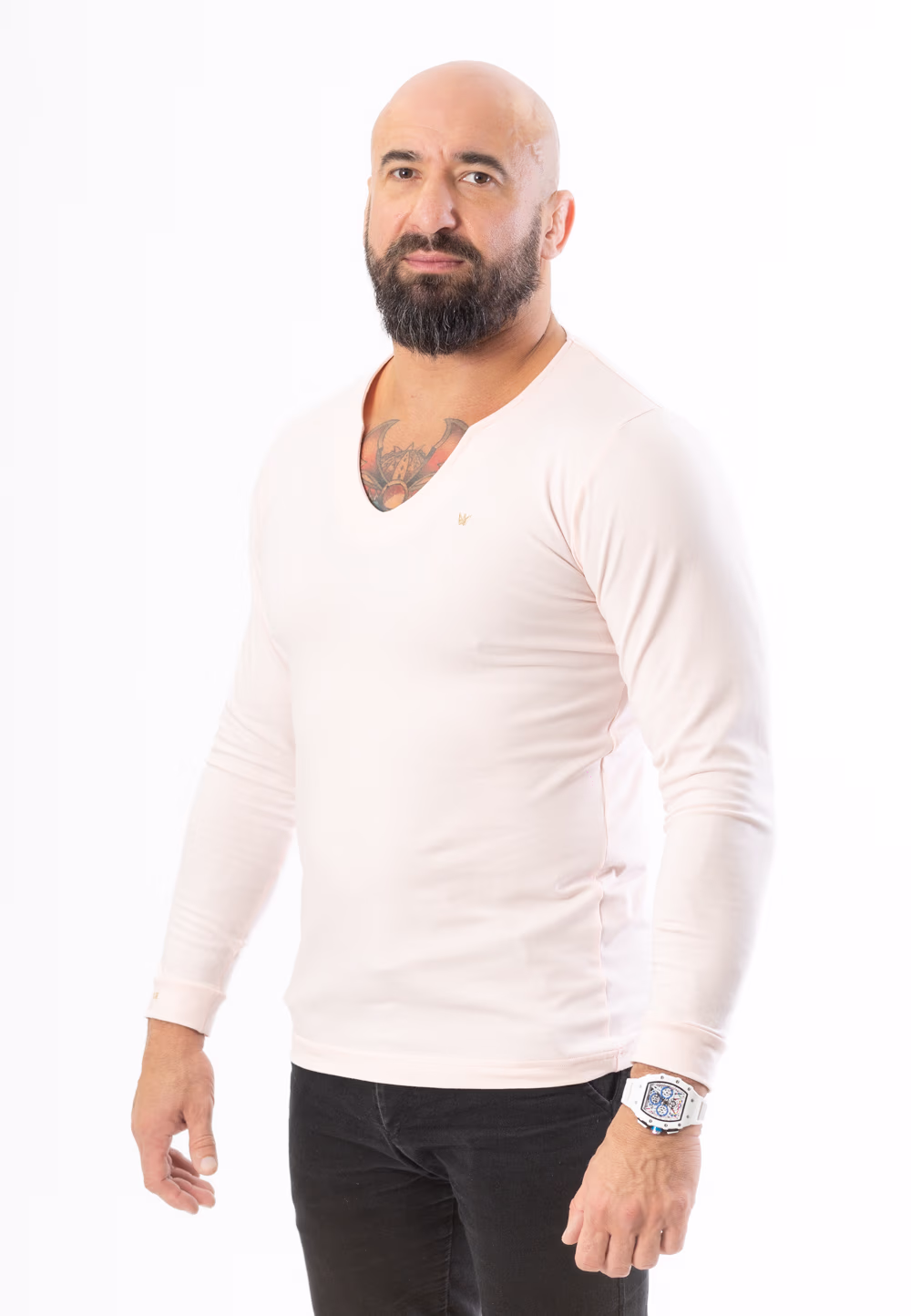 Koszulka z długim rękawem w kolorze różowym z koroną wykonaną ze złota 585.