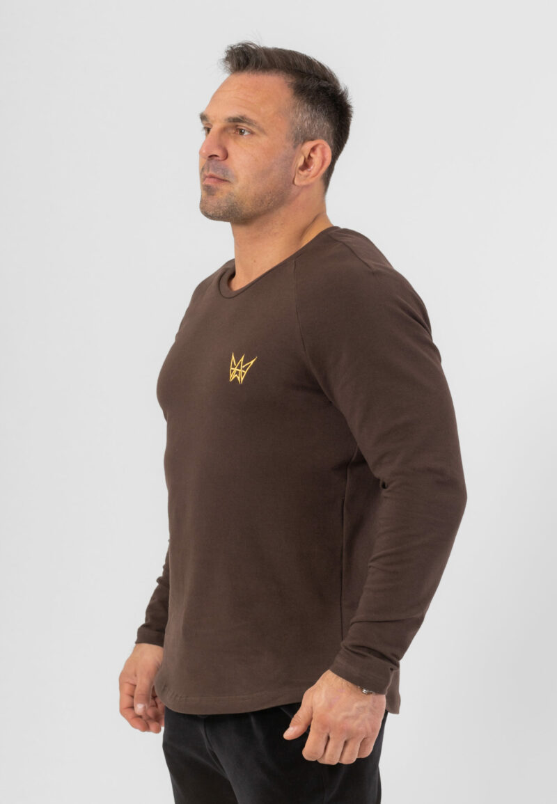 Bluza męska typu longsleeve w kolorze czekoladowym, z raglanowymi rękawami.