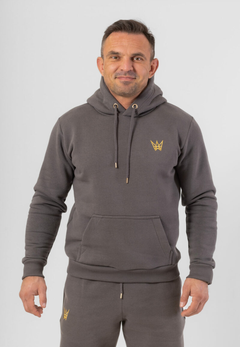 Gruba bawełniana bluza Grizzly z kapturem w kolorze szarym.