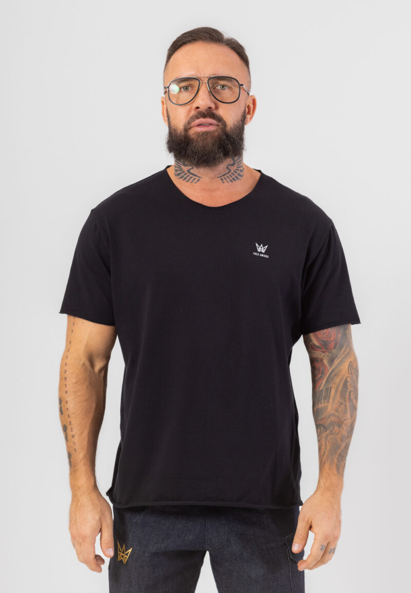 Czarny T-shirt z krótkim rękawem i nadrukiem Vinyl