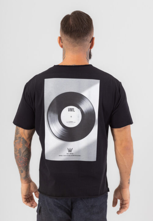 Czarny T-shirt z krótkim rękawem i nadrukiem Vinyl