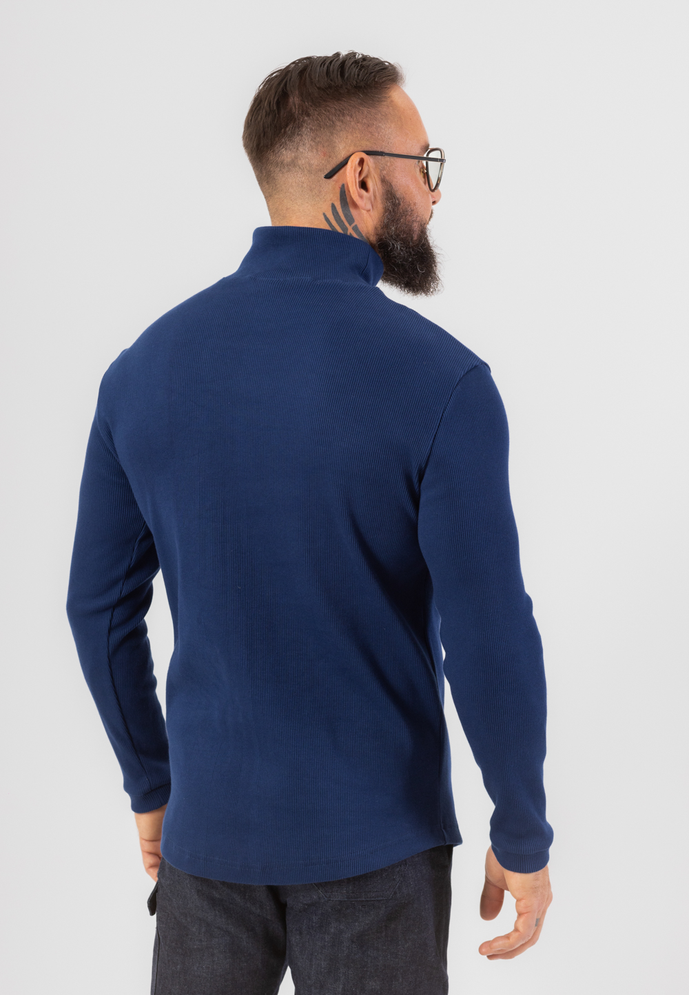 Golf z długim rękawem z bawełny prążkowanej w kolorze granatowym ze złotą haftowaną koroną