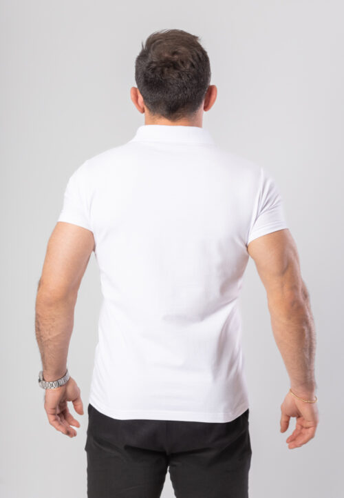 Koszulka Zipneck z krótkim rękawem w kolorze białym ze srebrną drukowaną koroną.