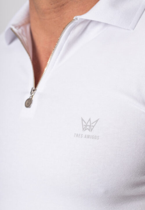 Koszulka Zipneck z krótkim rękawem w kolorze białym ze srebrną drukowaną koroną.