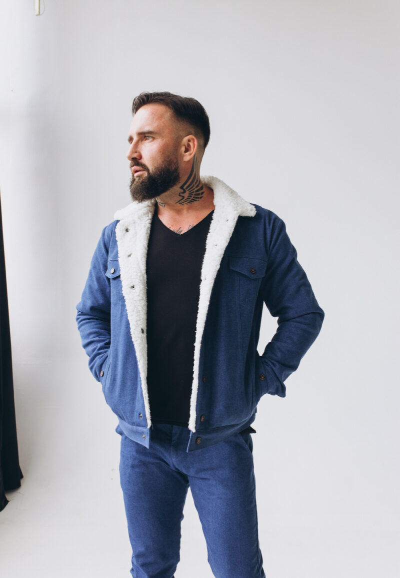 Męska kurtka ocieplana, jeansowa w kolorze jasnoniebieskim