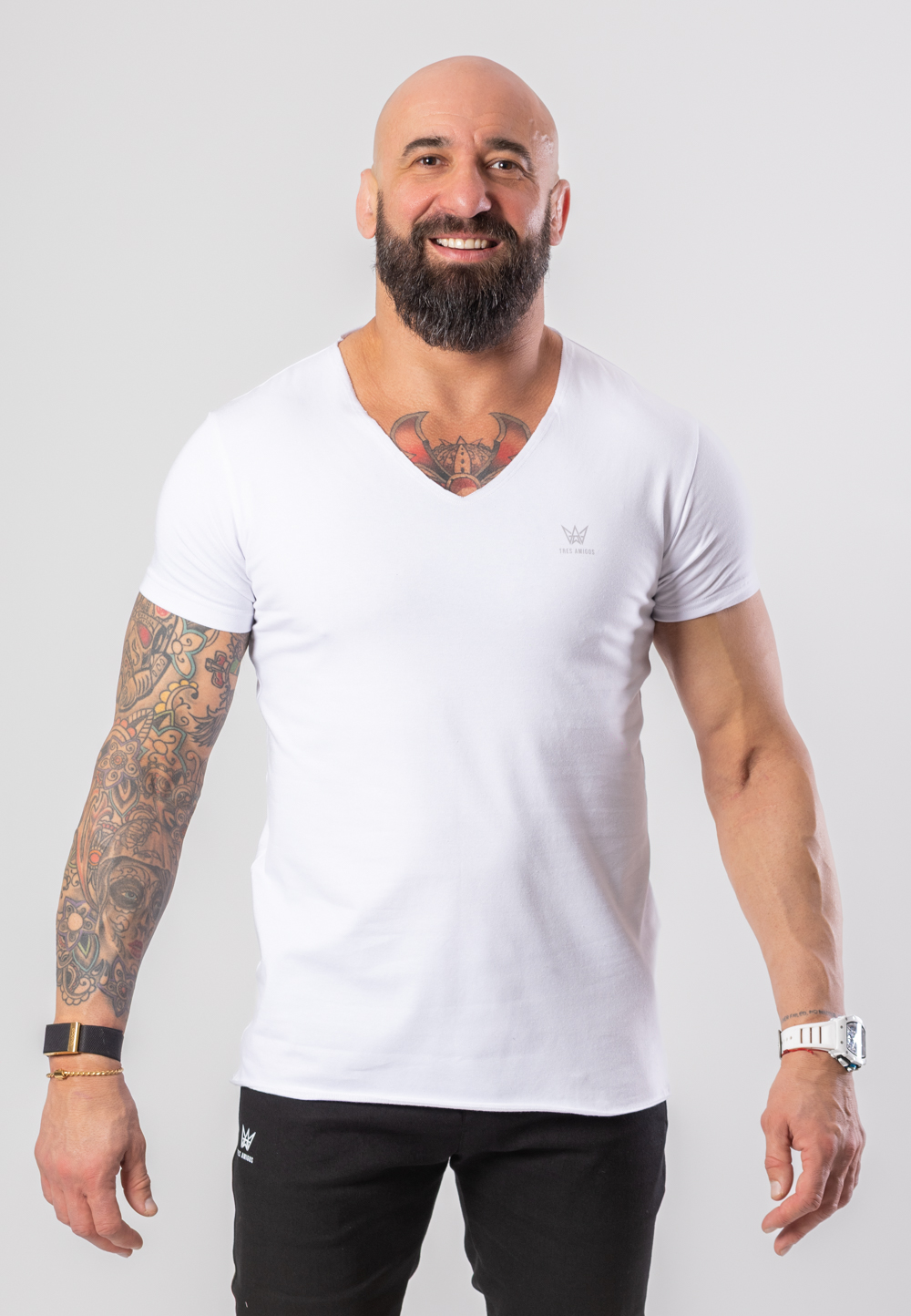 Koszulka Deepneck z krótkim rękawem w kolorze białym z szarą drukowaną koroną.